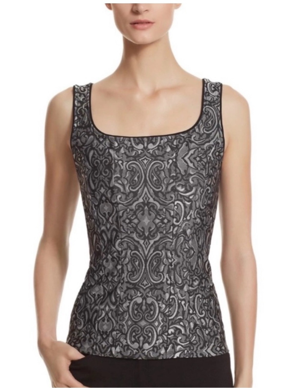 White House Black Market Sleeveless Black & Silver Brocade Tank Top XSmall